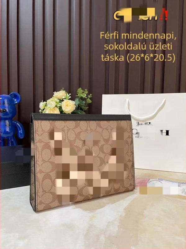 Férfi bőr kézitáska üzleti stílusban – vízálló, egyszínű mintázat, vászon bélés, 2025 tavasza