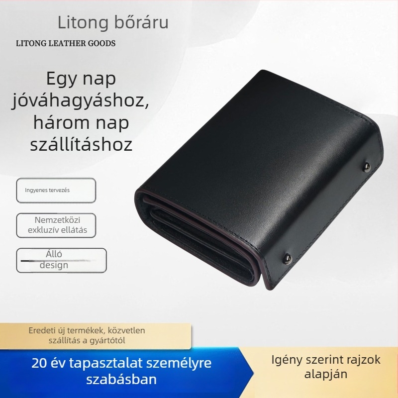 Japán-stílusú üzleti pénztárca, rövid modell, uniszex, több kártyatartóval, érmezsebbel, lopás elleni védelemmel
