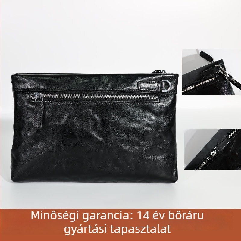 Férfi Clutch - Valódi bőr, Első réteg tehénbőr, Kézfogó minta, Vízálló, Belső bélés: poliészter