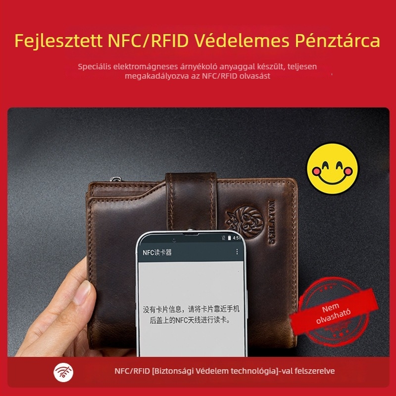 Valódi bőrből készült RFID-védett pénztárca, rövid vertikális kialakítás, anomágneses bélés, SCHLATUM/Lion Leiden