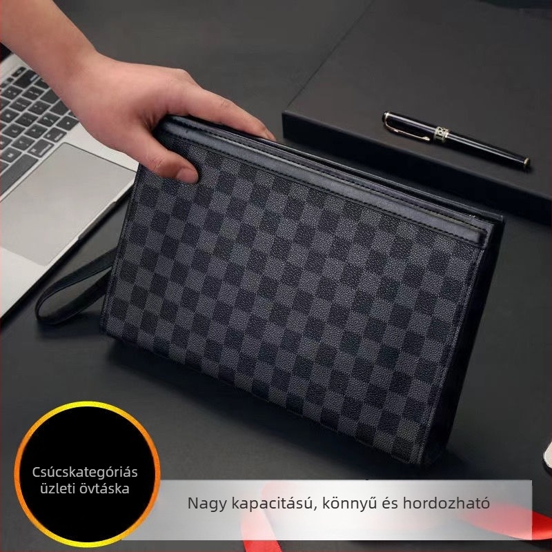 Férfi clutch táska, nagy kapacitású, üzleti stílusú, poliészter-pamut anyag, PVC bélés, márka Unique, háztartási tárolásra