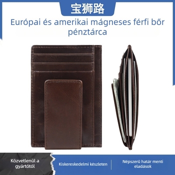 RFID‑védett bőr pénztárca mágneses kártya klippel - anti‑lopás funkció, rövid városi stílus