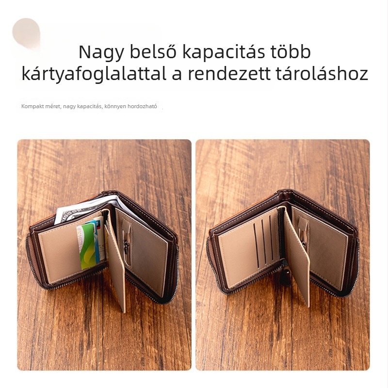 Férfi vékony pénztárca kártyatartóval és cipzáras aprópénztárcával, PU bőr