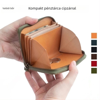 Férfi bőrpénztárca, első réteg marhabőrből, városi egyszerű stílus, rövid fazon, nagy kapacitású rekeszekkel és cipzáras érmes zsebbel, belső szövet műbőr, ősz 2025.