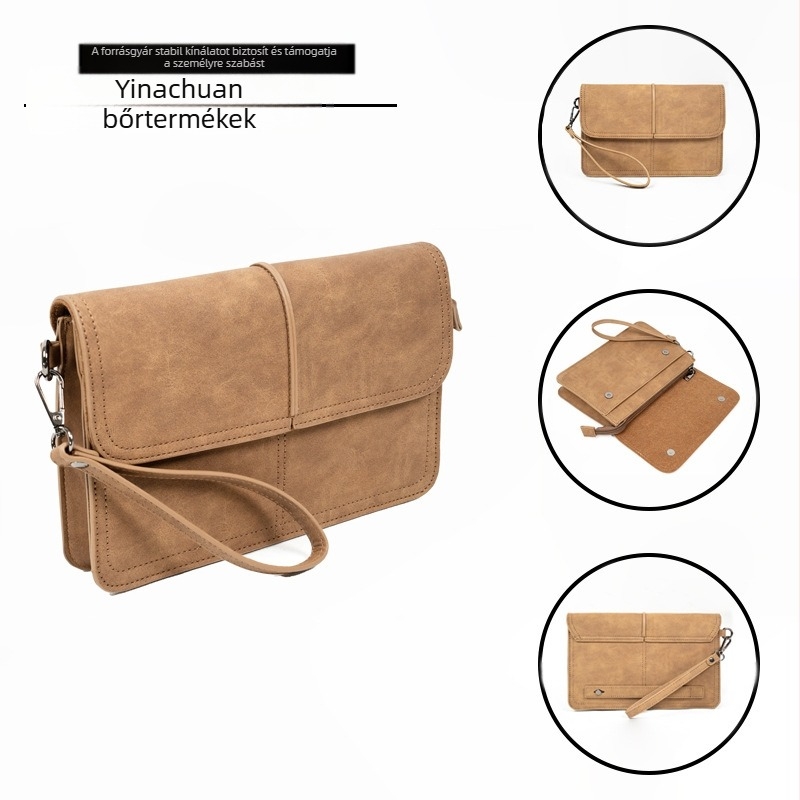 Férfi retro stílusú PU bőr clutch táska, kopásálló, mindennapi használatra, utazásokhoz és üzleti utakhoz