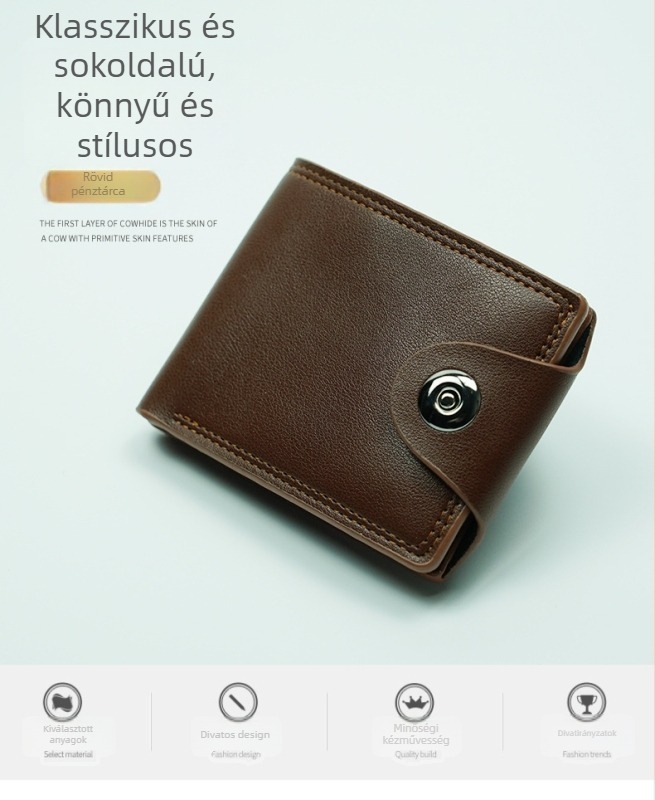 PU bőr rövid pénztárca üzleti utazásokhoz, vízálló, ultra könnyű, kopásálló, egyszínű modell - Red Wolf