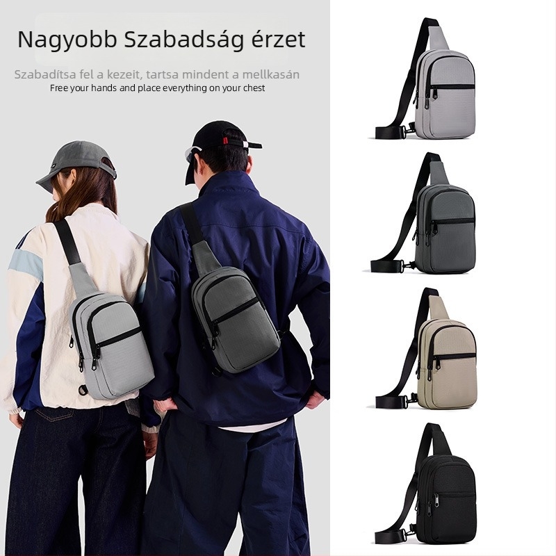Férfi crossbody táska szabadidős utazáshoz – vászon, egyszínű, nylon bélés