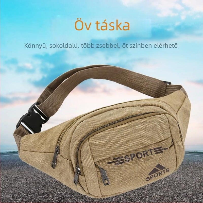 Férfi derék táska, kopásálló, keresztpántos kivitel, telefonzseb, vászon bélés