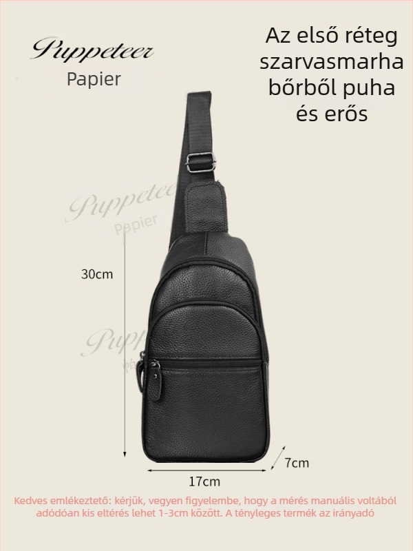 Férfi keresztpántos táska valódi bőrből, első réteg marhabőr, nagy kapacitás, vízálló, ultrakönnyű