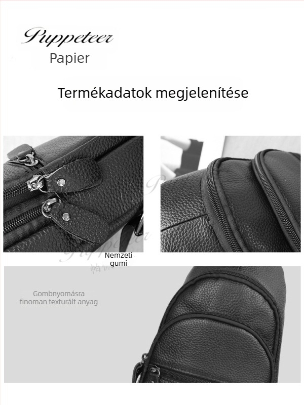Férfi keresztpántos táska valódi bőrből, első réteg marhabőr, nagy kapacitás, vízálló, ultrakönnyű