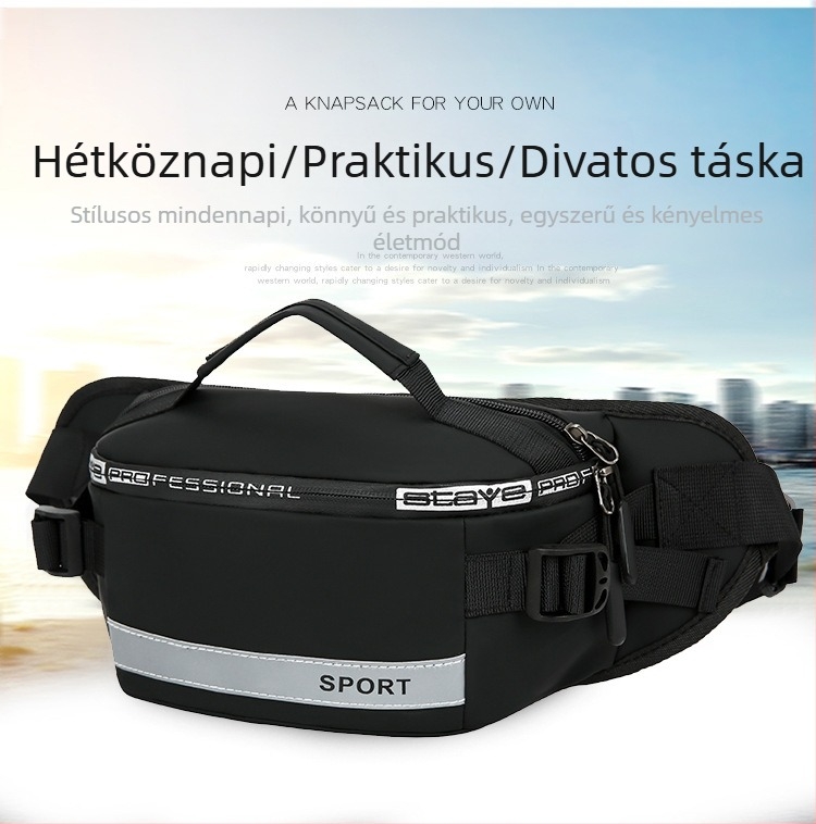 Férfi övtáska utcai stílusban, nylonból, kopásálló, poliészter bélés, egyszínű dizájn