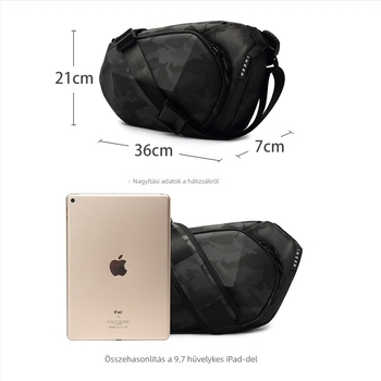 Férfi crossbody táska TY-03, poliészter, függőleges-négyzetes dizájn, cipzáras záródás, vízálló, több belső zseb