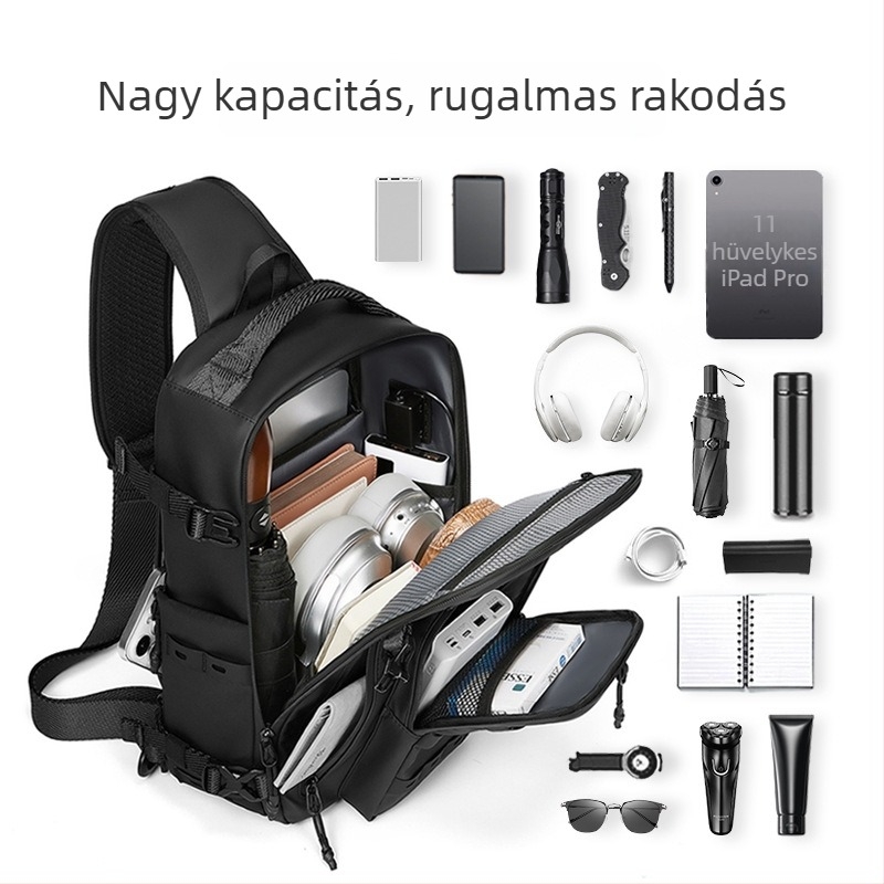 Outwalk Férfi taktikai mellkas táska kültéri vízálló keresztpántos táska, nagy kapacitású, 11 hüvelykes laptophoz