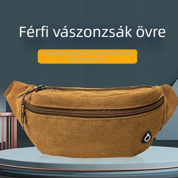 Férfi derék táska canvasból, háromrétegű kialakítás, több rekesz, kopásálló (polieszter bélés)