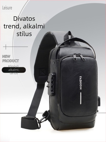 Férfi mellkasi táska — szabadidős utazási stílus, PU anyag, ultra könnyű, mintázat betűkkel, 2025 tavasz