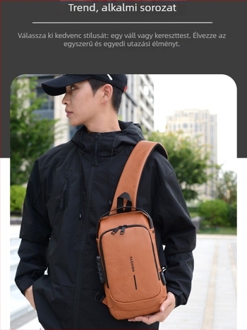 Férfi mellkasi táska — szabadidős utazási stílus, PU anyag, ultra könnyű, mintázat betűkkel, 2025 tavasz