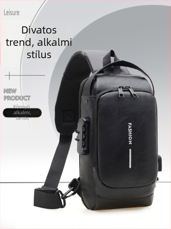 Férfi mellkasi táska — szabadidős utazási stílus, PU anyag, ultra könnyű, mintázat betűkkel, 2025 tavasz