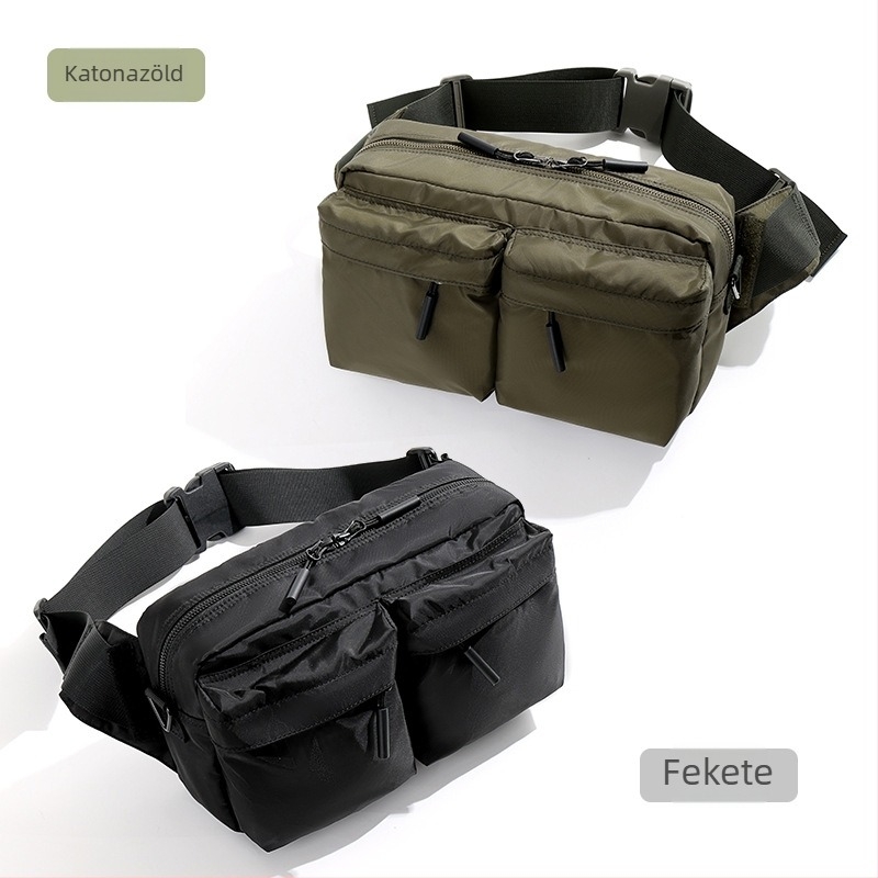 Férfi deréktáska street stílusban, nylon anyagú, lélegző, poliészter bélés