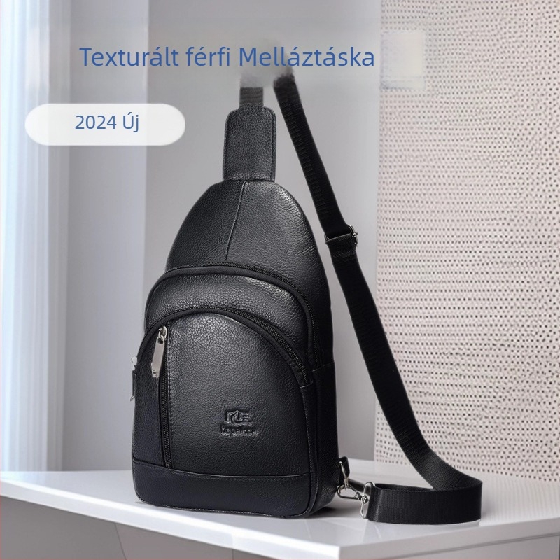 Férfi mellkas táska természetes bőrből, városi egyszerű stílus, első réteg marhabőrből, bővíthető kapacitás
