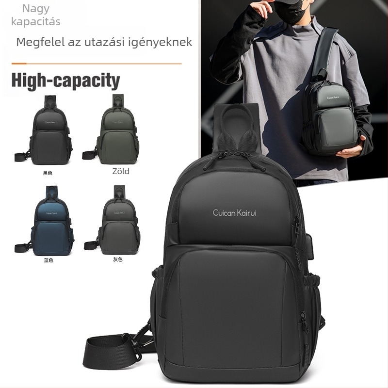 Férfi mellkas táska, nylon, városi egyszerű stílus, ultrakönnyű, kopásálló, poliészter bélés