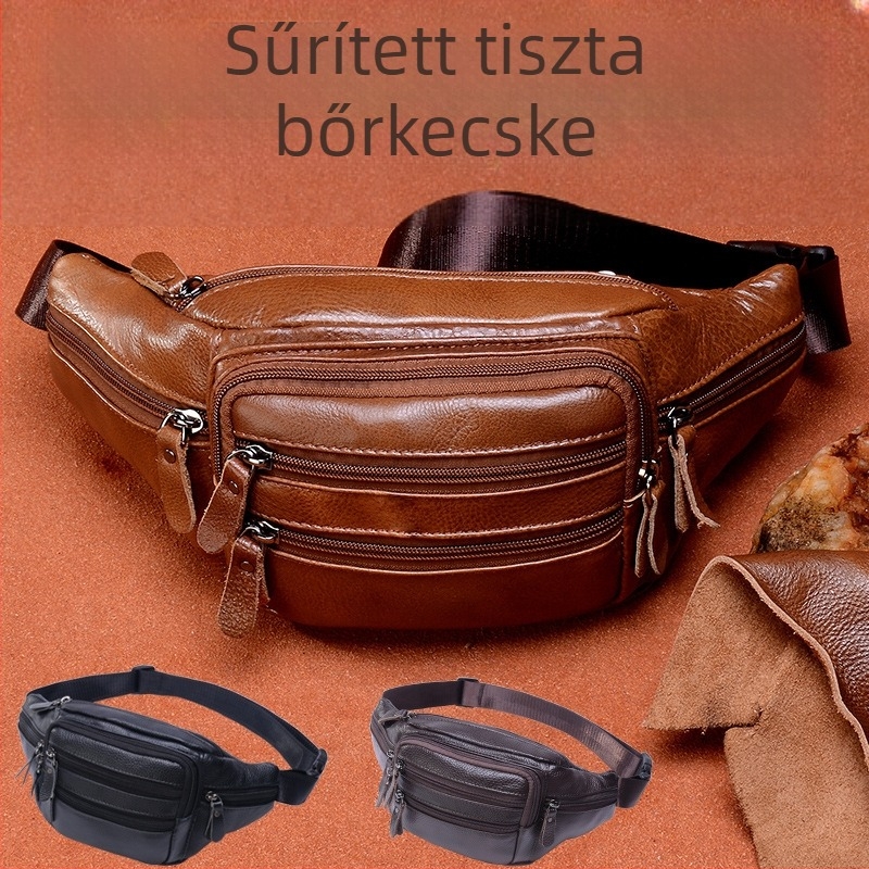 Youniu férfi deréktáska, felső réteg marhabőr, kopásálló kivitel, belső poliészter-pamut