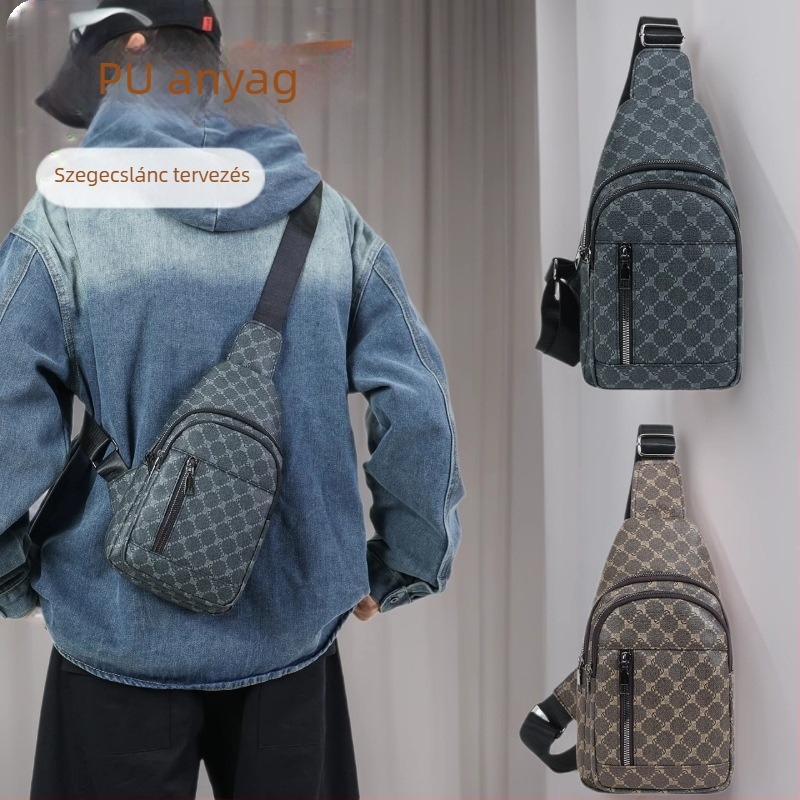 Férfi PU bőr chest bag – Geometriai mintázat, vízálló, lélegző és kopásálló, poliészter bélés (Ősz 2025)