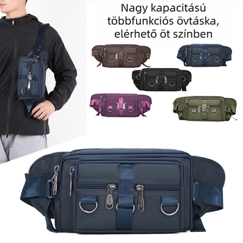 Férfi deréktáska, kopásálló és vízlepergető anyag, városi egyszerű stílus, több rekesz, poliészter bélés