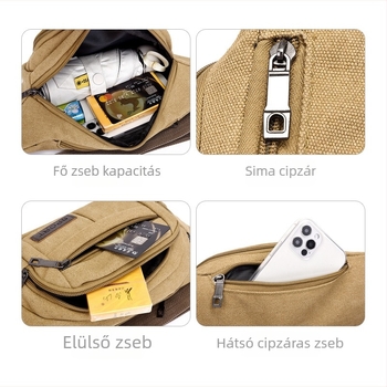Vászon deréktáska több rekesszel, uniszex, kompatibilis az 8 hüvelykes laptophoz, könnyű és tartós