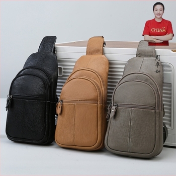 Férfi bőr chest bag – városi egyszerű stílus, lélegző, valódi bőr, egyszínű dizájn, DROIKANGROO