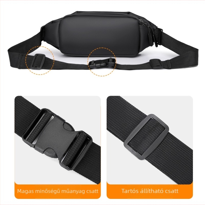 Férfi chest bag crossbody PU, vízálló, városi letisztult stílus, horizontális négyzet alakú, cipzáras zárás