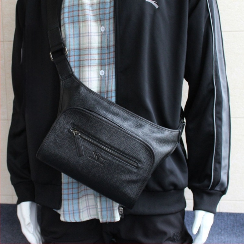 Férfi keresztpántos táska első réteg marhabőrből, városi stílus, poliészter bélés, mindennapi használatra