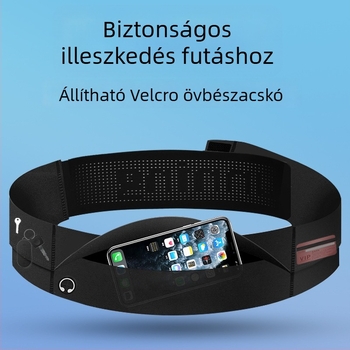 Futó deréköv telefontároló zsebbel, uniszex, poliészter, légáteresztő, ultrakönnyű, lopás elleni védelem