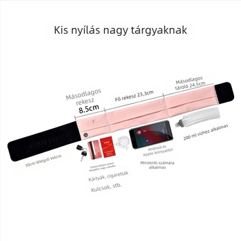 Futó deréköv telefontároló zsebbel, uniszex, poliészter, légáteresztő, ultrakönnyű, lopás elleni védelem