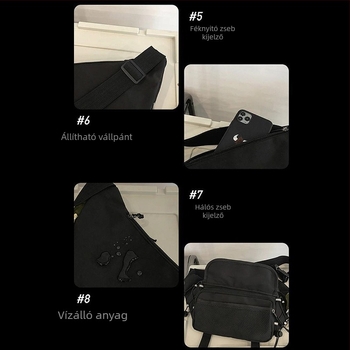 Férfi mellkasi táska utcai divat stílusban, nylon anyagból, kopásálló, betűs mintázat, poliészter bélés