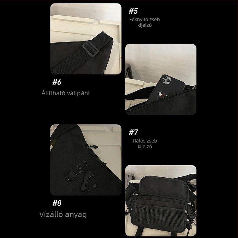 Férfi mellkasi táska utcai divat stílusban, nylon anyagból, kopásálló, betűs mintázat, poliészter bélés