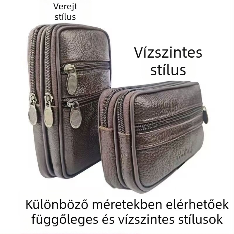 Férfi övtáska telefonhoz - Valódi bőr, első réteg tehénbőr, csíkos minta, övvel kompatibilis, kopásálló