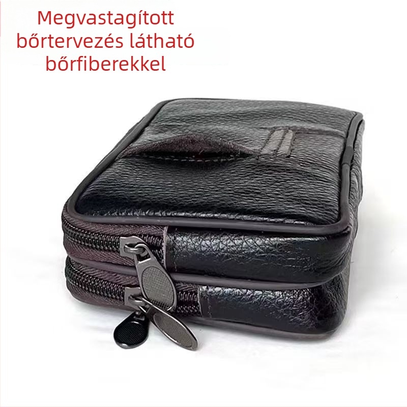 Férfi övtáska telefonhoz - Valódi bőr, első réteg tehénbőr, csíkos minta, övvel kompatibilis, kopásálló