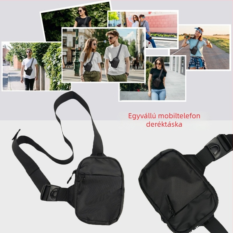 Nylon uniszex mini derék- és crossbody táska telefontartóval, könnyű, vízálló, futáshoz