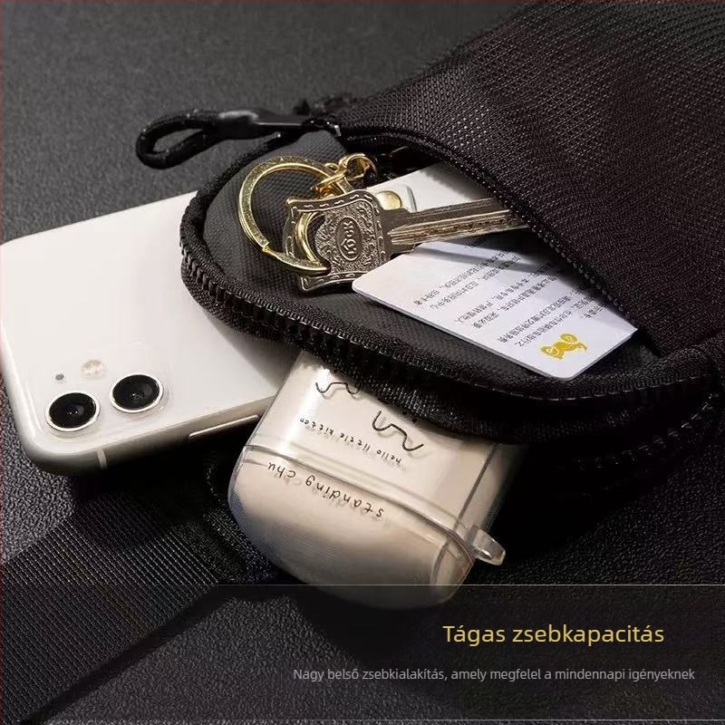 Nylon uniszex mini derék- és crossbody táska telefontartóval, könnyű, vízálló, futáshoz