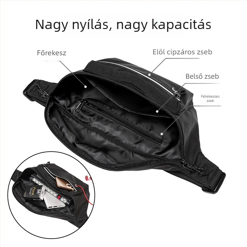 Férfiaknak való nylon deréktáska – Nagy kapacitás, vízlepergető, kopásálló, légáteresztő, bővíthető