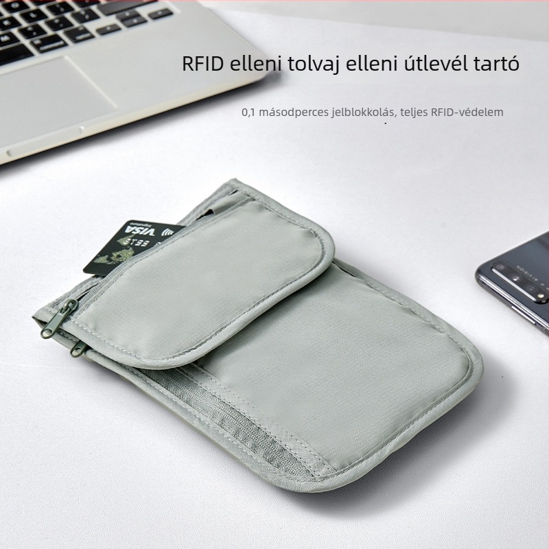 RFID-védett útlevél- és irattároló övtáska, vízálló, utazásokhoz, poliészter anyagból