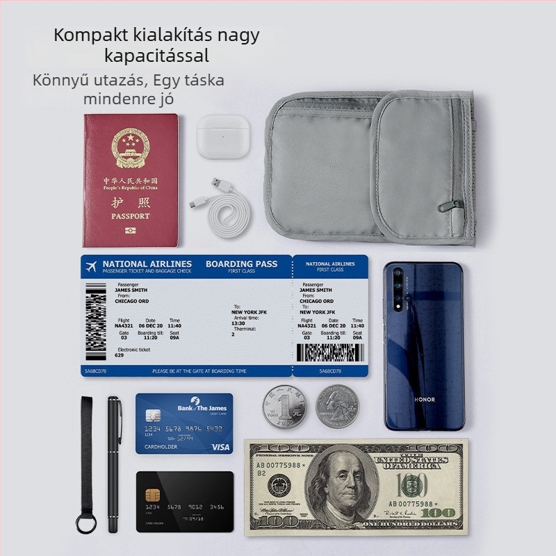 RFID-védett útlevél- és irattároló övtáska, vízálló, utazásokhoz, poliészter anyagból