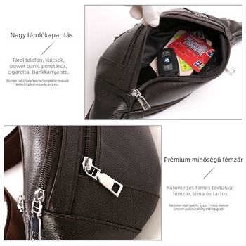 Férfi övtáska crossbody pánttal — Street trend, valódi bőr, egyszínű minta, nylon bélés, üzleti utazások
