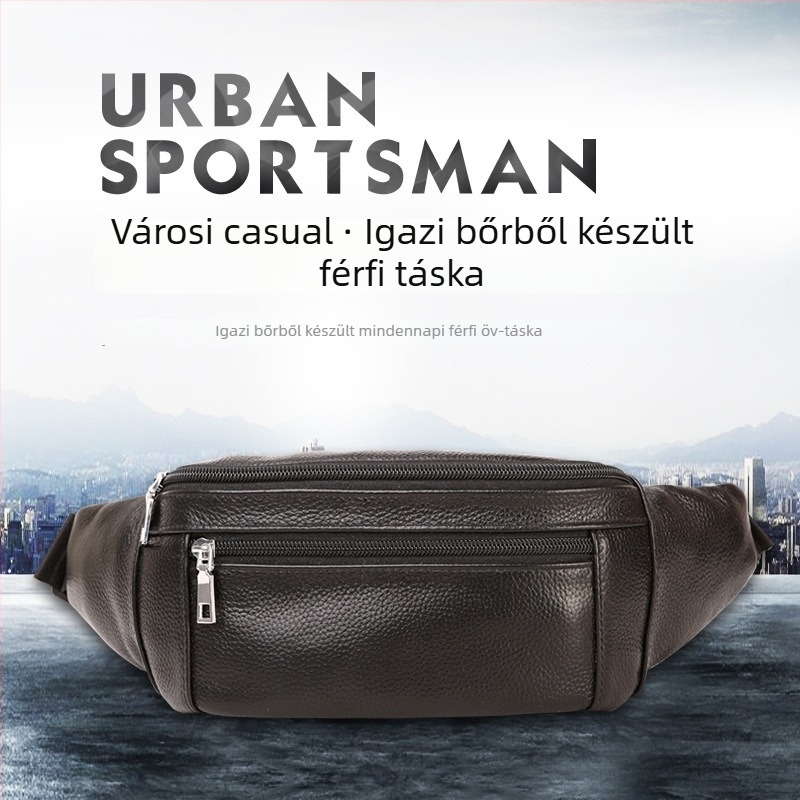 Férfi övtáska crossbody pánttal — Street trend, valódi bőr, egyszínű minta, nylon bélés, üzleti utazások