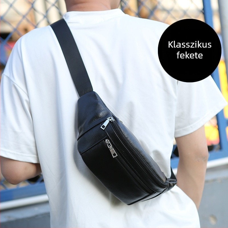 Férfi övtáska crossbody pánttal — Street trend, valódi bőr, egyszínű minta, nylon bélés, üzleti utazások