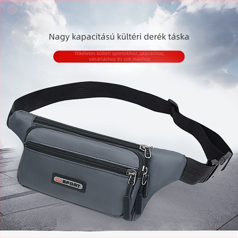 Férfi deréktáska — nagy kapacitású, vízálló poliészter, Oxford béléssel, városi egyszerű stílus, ideális szabadidős utazásokhoz (2025 tavasz)