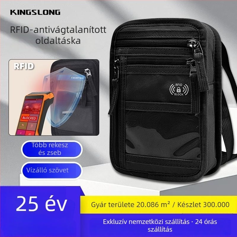 Utazási Crossbody táska útlevélhez és telefonhoz – RFID elleni védelem; anyag: 900D drum szövet, vízálló, könnyű, kopásálló