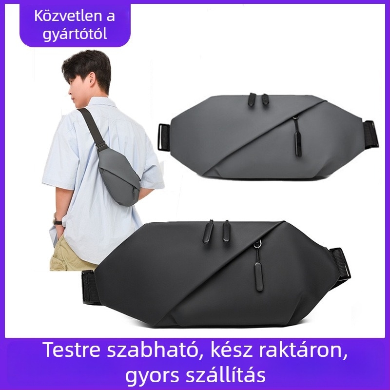 Férfi mellkasi táska, szabadidős utazási stílus, PU anyag, tárolásra alkalmas, poliészter bélés