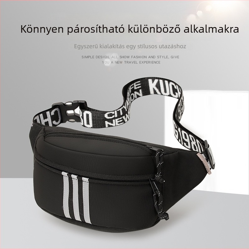 Férfi mellkas táska, városi minimalist stílus, Oxford anyag, cipzáros nyitás, telefonzseb, fényvisszaverő mintázat