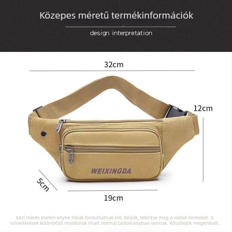 Férfi derék táska, vászon, lélegző, városi minimalist stílus, poliészter bélés, 2024 tavasz